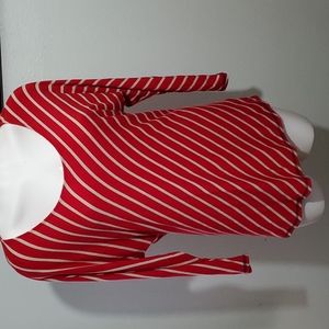 EVERETTE BLEU LA Red/Cream Striped, Long Dolman Sleeve Scoop Neck Top-EUC-Sz M.